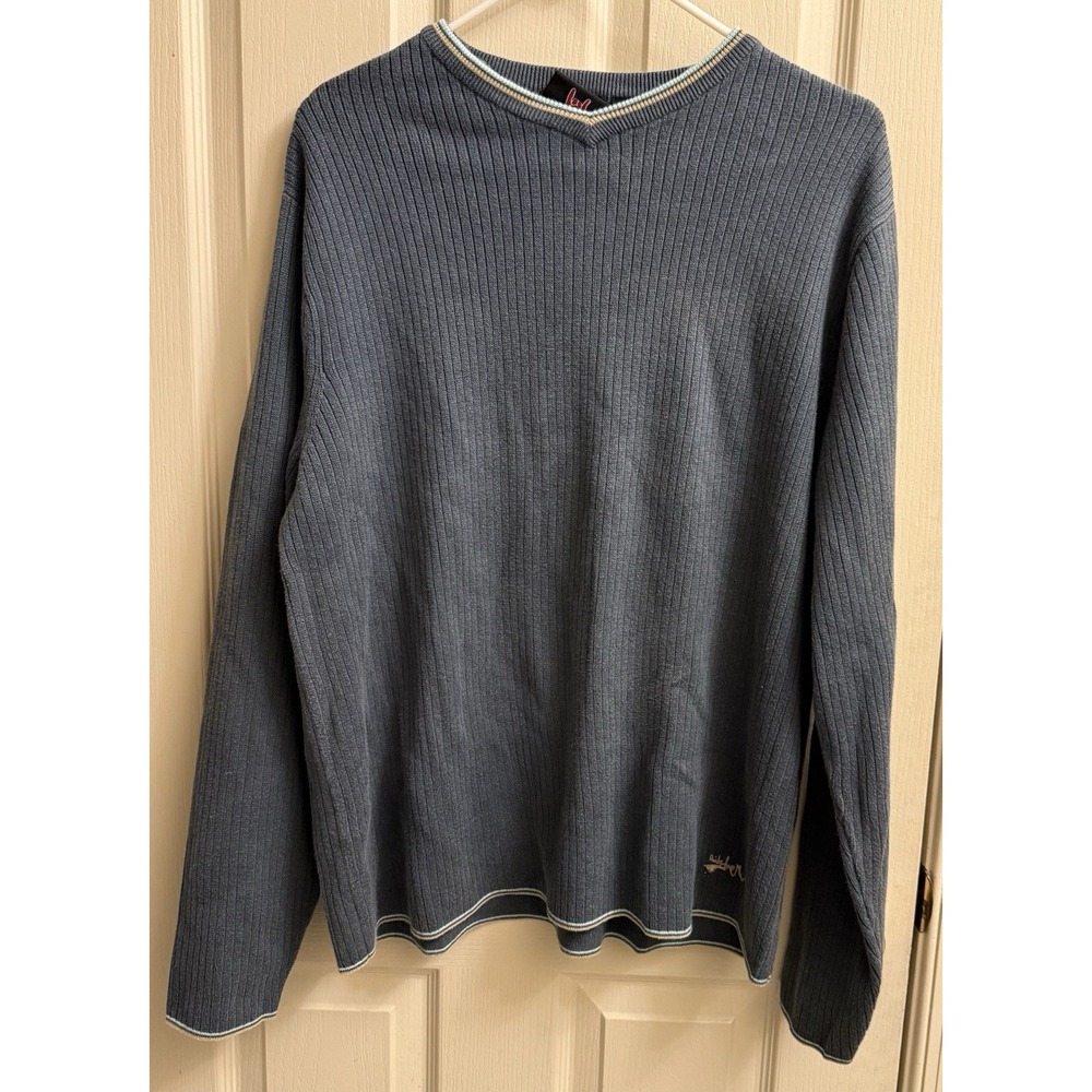 VTG Y2K Quiksilver Sweater Mens Surf Skate‎ Ribbed Tipped High V-Neck Large